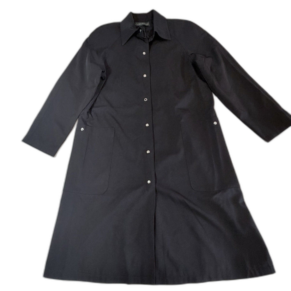 Harvé Bernard Women's Black Long Overcoat Button Front Pockets Size L